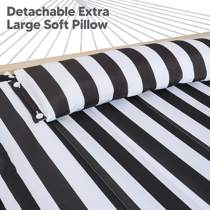 SUNCREAT Two Person Hammock with 12ft Stand Included, Max 475lbs Capacity, Heavy Duty Free Standing Hammock, Black Stripes - Image 4