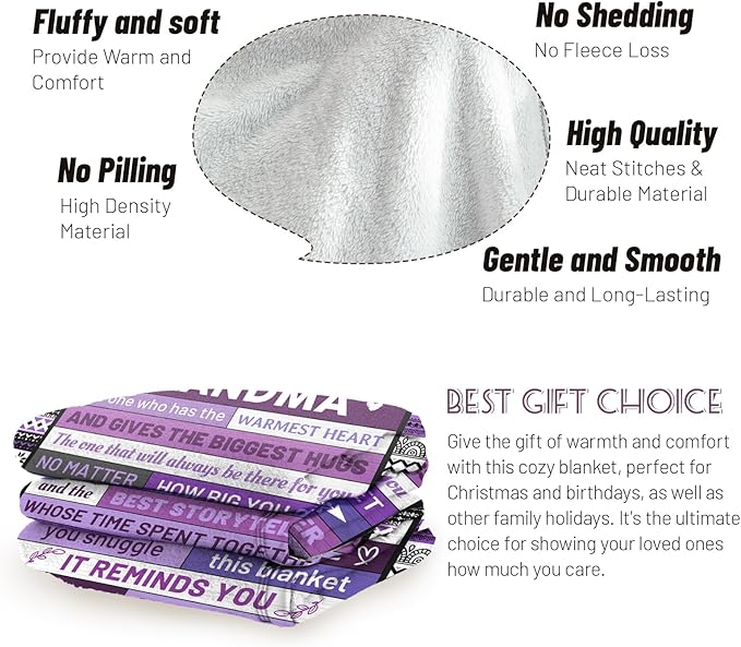 Grandma Gifts Blanket - Birthday Gifts for My Dear Grandma, Unique Nana Gift on Mother's Day Christmas - Soft Throw Blanket Present 60" x 50
