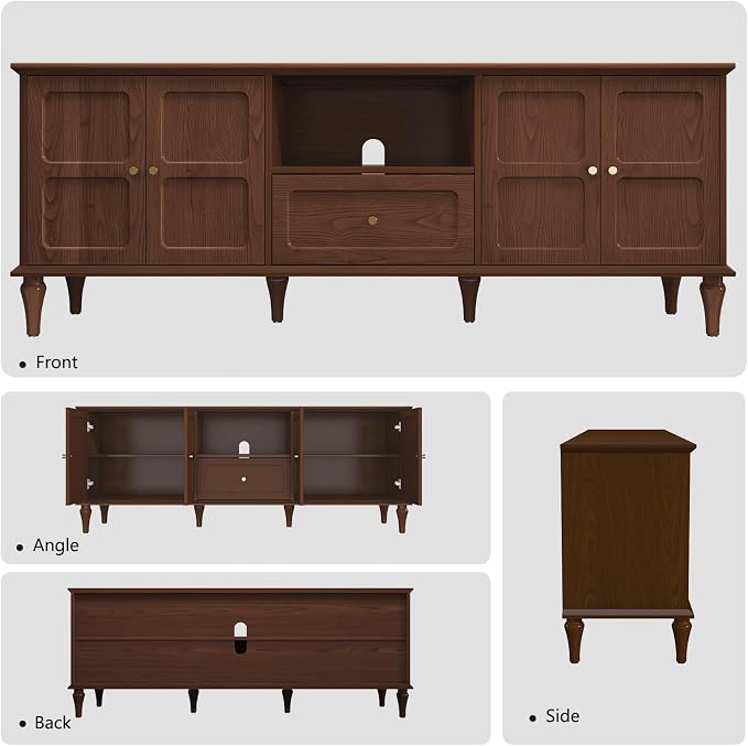 ARTPOWER 67'' Mid-Century Modern TV Stand with Storage Drawer and Doors, Long TV Stand with Adjustable Shelves for 75 Inch TV for Living Room, Bedroom, Brown - Image 5