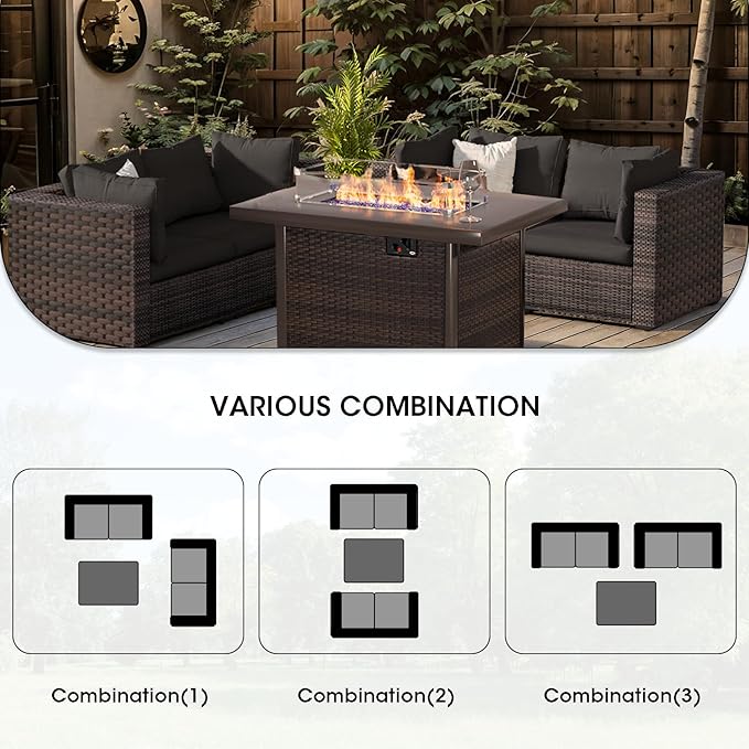 Patio Furniture Set with Fire Pit Table 5 Piece All Weather PE Rattan Outdoor Sectional Sofa Couch with 4 x arm Sofa, No-Slip Cushions for Garden, Poolside, Backyard (Black)