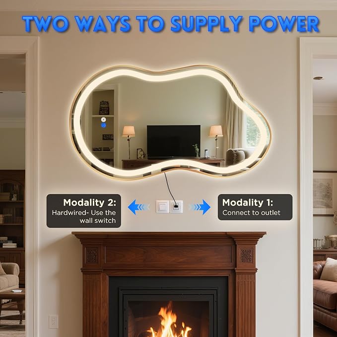 Irregular Led Backlit Bathroom Mirror -24"x36" Single Piece, Asymmetrical Cloud Lighted Vanity Mirror with Lights for Wall, Anit-Fog, Dimmable, Memory (Vertical/Horizontal) - Image 7
