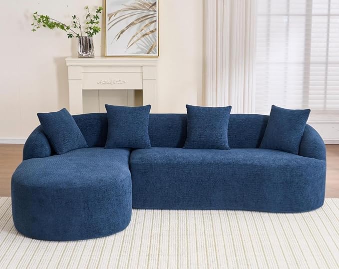 KEIKI L-Shaped Chenille Modular Sectional Couches with Chaise Lounge & 4 Pillows, 3 Seater Oversized Upholstered Luxury Plush Cloud Sofa for Living Room Apartment, Full Sponge Compression