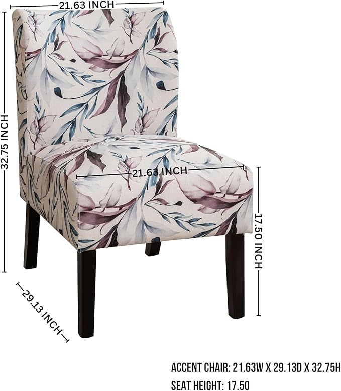 Roundhill Furniture Capa Print Fabric Armless Contemporary Accent Chair, Purple Floral
