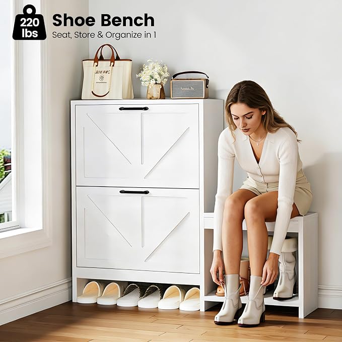Homeiju Shoe Cabinet with Flip Down Cabinet, 5-in-1 Entryway Hall Tree with Adjustable Shelves, Coat Rack & Quick-Access Shelf, Anti-Tip Safety for Kids & Pets - Image 6