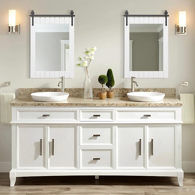 Besdomus Rustic Bathroom Farmhouse Mirror: 24"x36" White Western Barn Door Solid Cedar Wood Frame Vanity Mirror - Wall Mounted for Bathroom/Hallway/Living Room - Rustic Decor for Fashion-Conscious - Image 5