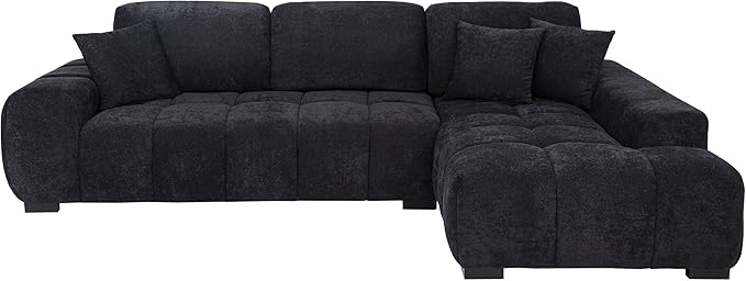 Coaster Home Furnishings - Octavia - Wood - Upholstered Sectional Sofa with Waterfall Seating, Grid Tufting, Reversible Back Cushions and Accent Pillows - Living Room - Black - 511061