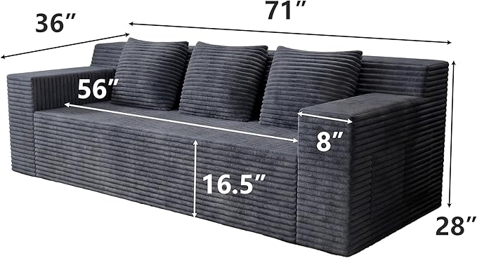 Eafurn Modern 3-Seater Love Seat Sofa Couch in a Box, No Assembly Required, High-Density Foam Plush Corduroy Loveseat Couch with Throw Cushions and Wider Armrest for Home Office