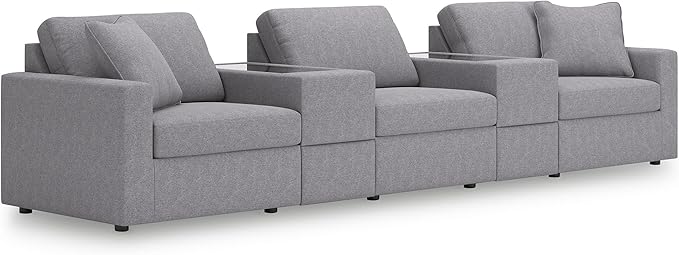 Signature Design by Ashley Modmax Contemporary Stain Resistant 5-Piece Sectional with Storage Consoles, Armrest, Throw Pillows and Reversible Cushions, Gray