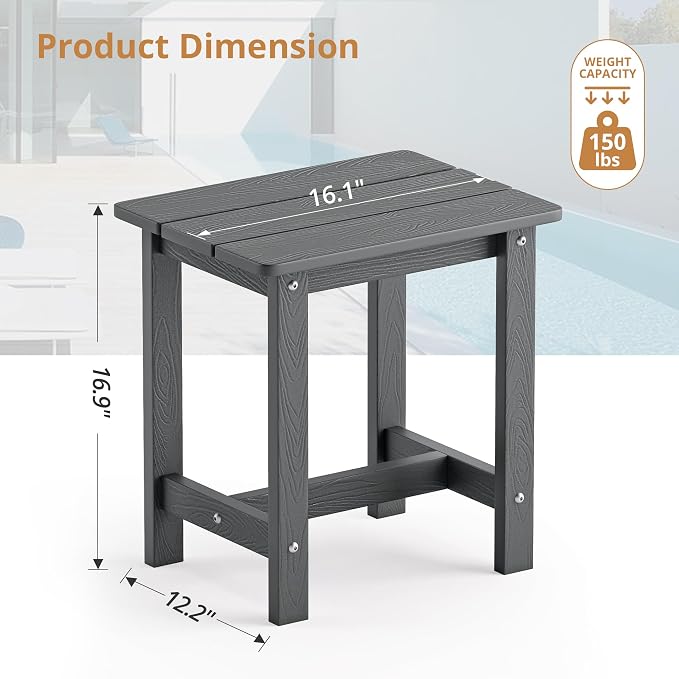 LUE BONA Outdoor Side Table, HDPS Small Outdoor Adirondack Side Tables, Outside End Table for Patio, Porch, Deck, Pool, Weather Resistant/Easy Maintenance, Dark Gray - Image 3