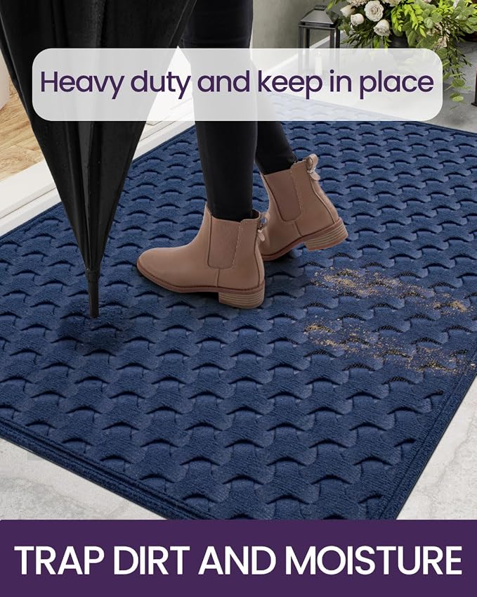 DEXI Front Door Mat Outside Entrance, 2x4 ft Non Slip Entry Doormat Dirt Trapper with Rubber Back, Low Profile Ultra Absorbent Welcome Mats for Inside House Home Patio Entryway, Navy Blue - Image 3