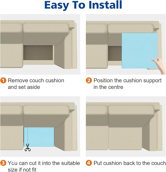 Couch Cushion Support for Sagging Seat,20"X20"X2" High Density Foam Sofa Cushion,Arched Furniture Seat Under Cushion Sag Repair for Loveseat,Blue Set of 2