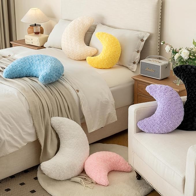 Moon Pillow, Decorative Throw Pillow with Soft Plush for Couch Bed, Cozy Moon Decorative Pillows for Bedroom Living Room, Home Décor Comfort Gift (White, 19.6 Inches)