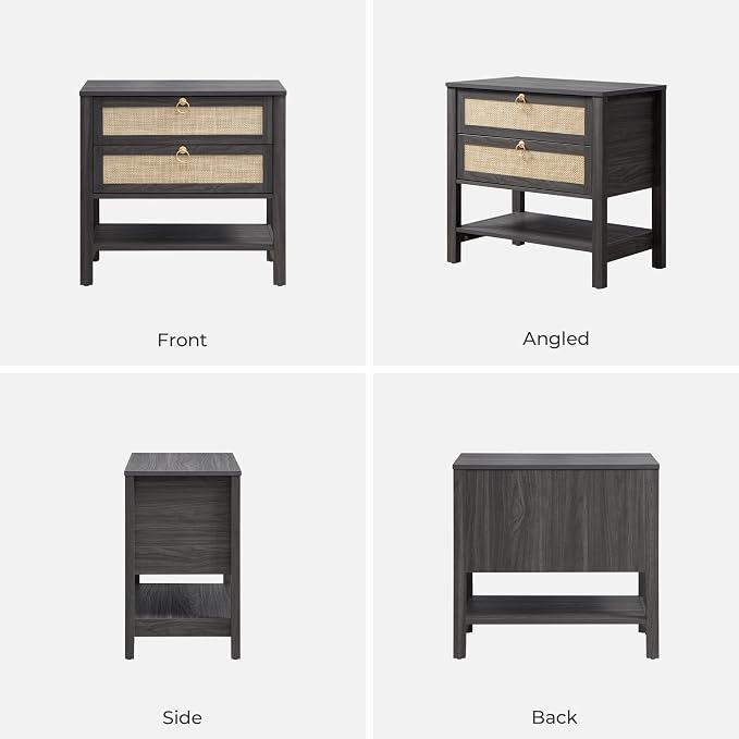 SICOTAS Night Stands Set of 2 for Bedroom, Large Bedside Tables with Drawer & Open Shelf, Wide Boho Rattan Nightstand Set Narrow Side Table for Master Bedroom - Image 9