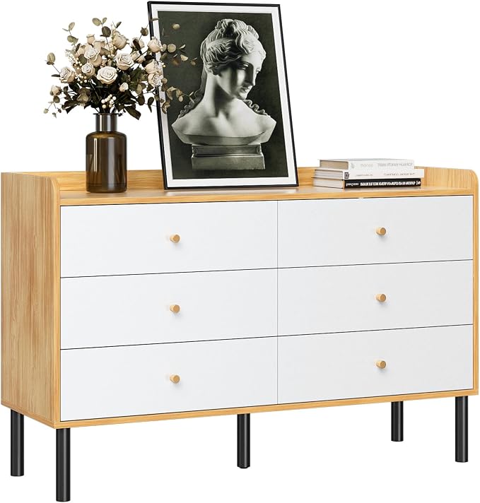LYNSOM Dresser for Bedroom, 6 Drawer Natural Wood Dresser with Wide Drawer and Metal Handles, Modern Dressers & Chests of Drawers for Hallway Entryway - Image 8