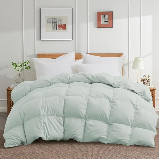 Joysoul Queen Size Down Comforter - All Season Ultra Soft Goose Down & Feather Fiber Fill, Luxury Hotel Green Duvet Insert with Corner Tabs (88" X 88")