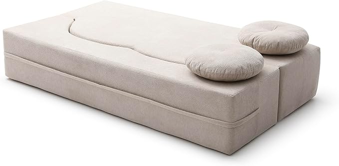 KEIKI 2-in-1 Folding Sofa Bed with Pillow, Queen Sleeper Sofa, Floor & Futon Loveseat Couch, Foam Folding Mattress for Living Room, Guest Use, Office, Apartment, No Assembly Required, Beige