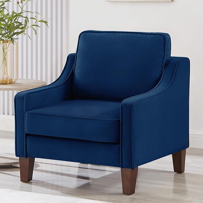 Velvet Upholstered Accent Chair,Single Seat Sofa with Wooden Legs, Modern Armchairs for Living Room,Bedroom and Office,Navy
