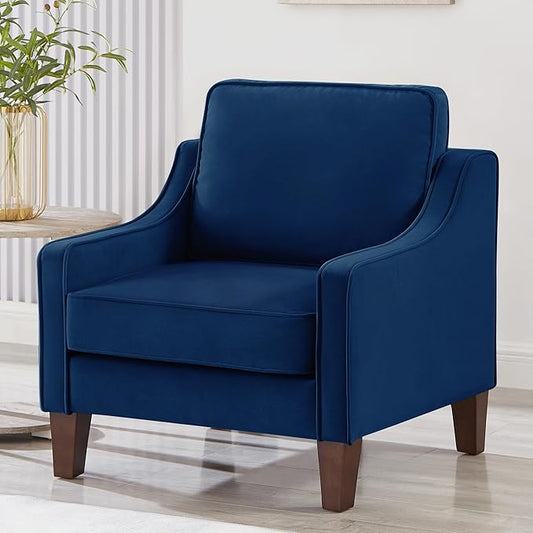 Velvet Upholstered Accent Chair,Single Seat Sofa with Wooden Legs, Modern Armchairs for Living Room,Bedroom and Office,Navy