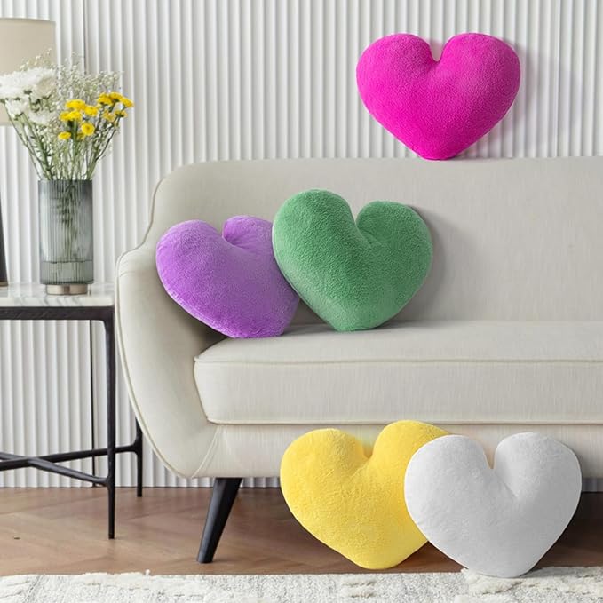 2 Pcs Hot Pink Heart Pillow Decorative Throw Pillows 16-inch Cute Soft Fluffy Heart Shaped Pillows for Bed Couch Sofa Bedroom Living Room Decor Aesthetic (Hot Pink, 16"x13.78")