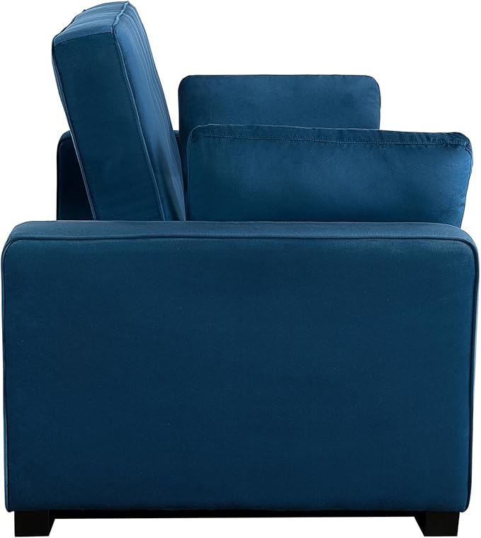 Serta Ainsley 72.6" Convertible Sleeper Sofa, Queen Size, Dreamcoil Comfort, Soft Velvet Fabric, Navy