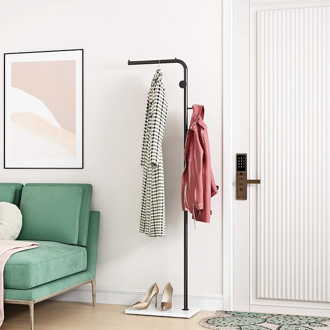 DOORXIFO Black Coat Racks with White Base, Entryway Coats Racks Freestanding with 3 Hooks, L Shape Home Coat Hanger for Jackets, Coats, Hats, Clothes - Image 2