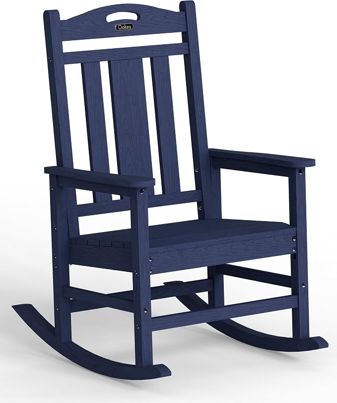 Ciokea Oversized Outdoor Rocking Chair, 380lbs Heavy-Duty Large Patio Rocker, Weather Resistant & Anti-Fade Porch Chair, High Back Cozy Rocking Chair for Outside, Fire Pit, Deck, Garden, Navy Blue by CIOKEA