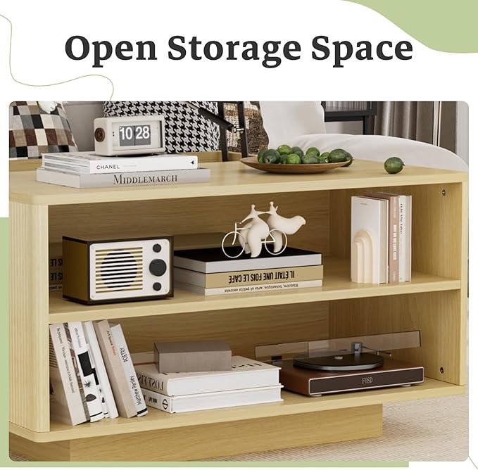 Lift Top Coffee Table with Storage, Fluted Natural Wood Square Center Table with Open Storage, Living Room Central Table w/Large Hidden Space, for Living Room, Bedroom, Home Office
