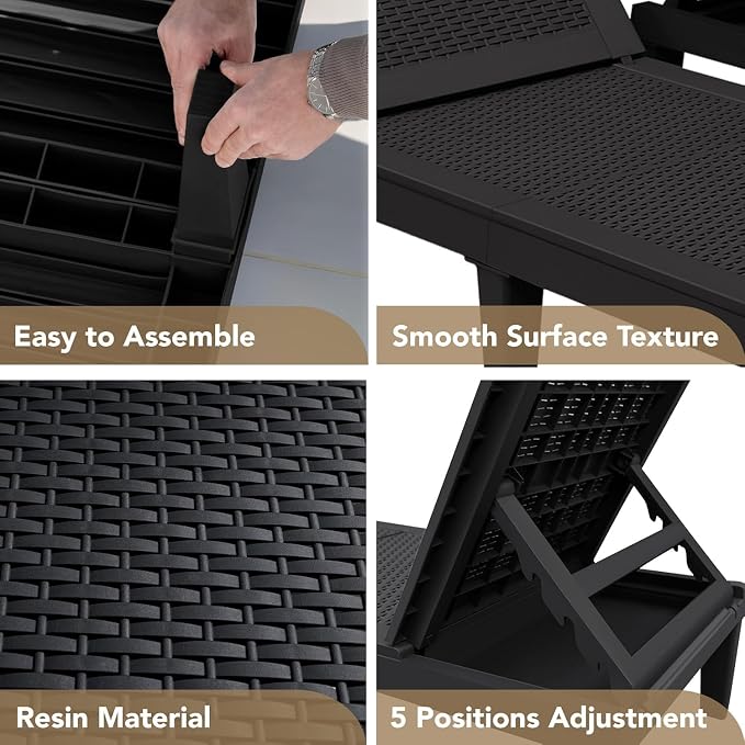 Devoko Outdoor Chaise Lounge Chair Set of 4 for Outside Pool Patio, Adjustable Waterproof Easy Assembly Chaise Lounge Outdoor (Black, Set of 4) - Image 7