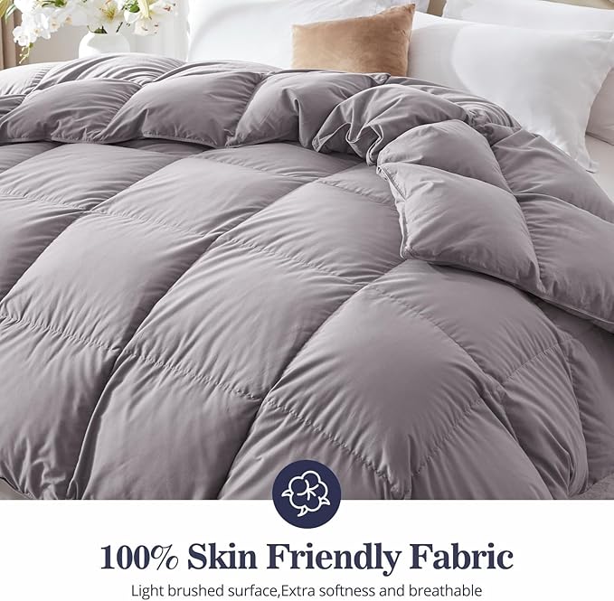Globon Down Comforter California King Size，All Season Duvet Insert，Soft Noiseless Shell, Medium Weight with 8 Corner Tabs, Grey…