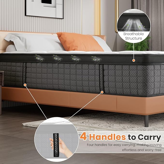 Twin Mattress 14 Inch, Hybrid Mattress in a Box, Memory Foam Mattress with Pocket Spring, Soft & Comfortable Medium Firm, Motion Isolation, Pressure Relief, CertiPUR-US Certified