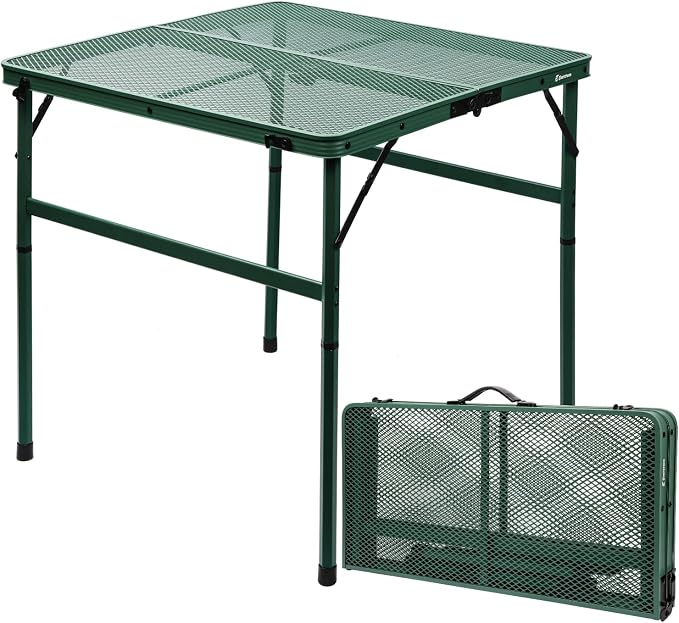 Square Folding Card Table with Adjustable Height (12" & 26"), Green Portable Metal Mesh Table for Camping, BBQ, Picnic, Game, Patio & Indoor Use, Fits 2–4 People, Lightweight 7.6 lb, Supports 66 lb - Image 9