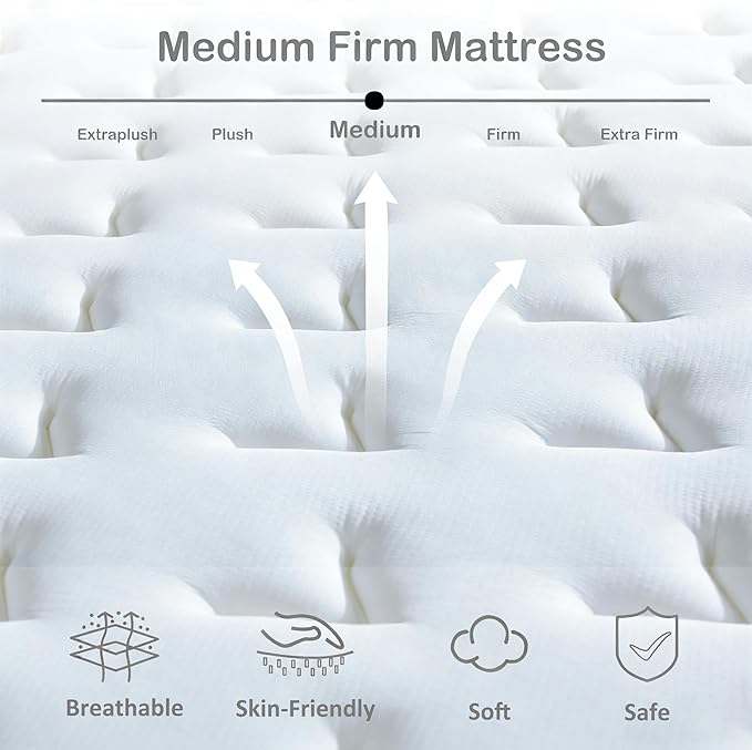 Queen Mattress,12 Inch Medium Firm Hybrid Queen size Bed Mattress, Memory Foam Mattresses in a Box for Pressure Relief, Individual Pocket Spring-Motion Isolation with Edge Support, CertiPUR-US