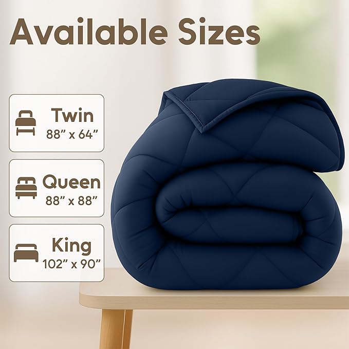 LUX Décor Lightweight Comforter Twin Size - Soft Breathable Down Alternative Diamond Stitched, All Season Navy Comforter with Double Stitched Piping, Oeko-TEX