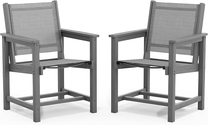SERWALL Outdoor Dining Chairs Set of 2, All-Weather HDPE Patio Armless Chairs Suitable Outdoor Dining Table, Grey by SERWALL