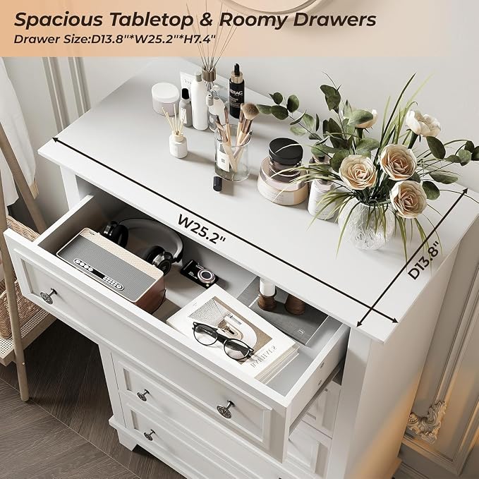 GAOMON White 5 Drawer Dresser for Bedroom, 48" Tall Wood Dresser & Chests of Drawers with Deep Drawers, Modern Chest Organizer with Metal Handles for Living Room, Hallway, Entryway - Image 8