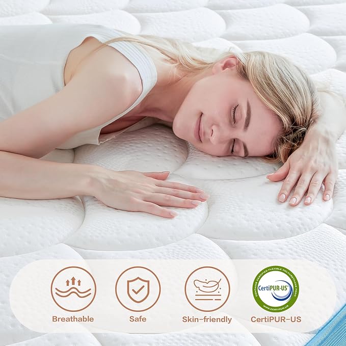 12 Inch Queen Mattress, Medium Firm Memory Foam Mattress, Individual Pocket Springs, Motion Isolation, Fiberglass Free Bed Matress, CertiPUR-US Certified Queen Size Mattresses in a Box
