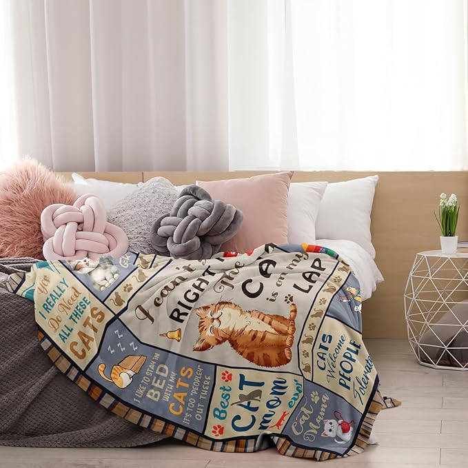 Cat Lover Gifts for Women, Cat Mom/Lady Gifts, Cats Presents for Women for Birthday, Blanket with Cats on It, Soft Throw Blanket 50"x60"