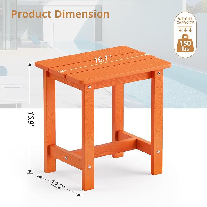 LUE BONA Outdoor Side Table, HDPS Small Outdoor Table, Adirondack Side Table, Outside End Table for Patio, Porch, Deck, Pool, Weather Resistant/Easy Maintenance/Indoor or Outside Use, Orange - Image 3