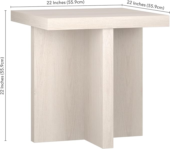 Henn&Hart 22" Scandinavian Square End Table, Side Table, Nightstand with X-Base for Living Room, Office, Family Room, or Bedroom, Alder White