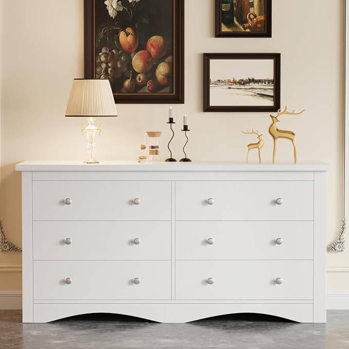 Furmax Dresser for Bedroom, 6 Wood Dresser, Chest of Drawers, for TV up to 65 inch, TV Stand Storage Chest of Drawers for Hallway Entryway (White) - Image 5