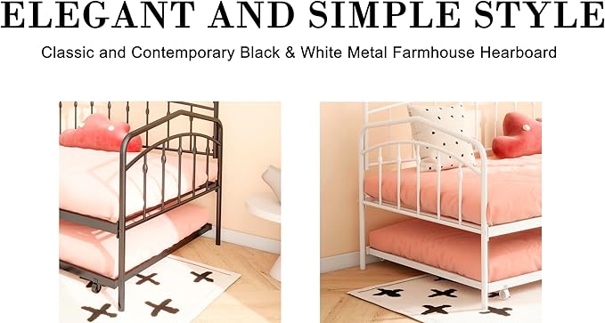 GDFStudio Twin Daybed with Trundle,Metal Sofa Bed Set,Rollaway Daybed Couch Bed Frame for Bedroom Living Room Guest Room White