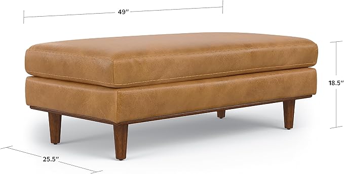 SIMPLIHOME Morrison 49 inch Wide Large Rectangular Ottoman in Sienna Genuine Leather, Multifunctional Footrest, Coffee Table, and Extra Seating for Living Room, Mid-Century Modern Style