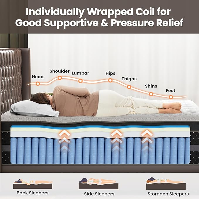 Extra Firm Queen Size Mattress 10 Inch, Hybrid Mattress in a Box Couples Motion Isolation with Extra Lumbar & Shoulder Support for Pain Relief, Fiberglass Free - 365 Night Trial