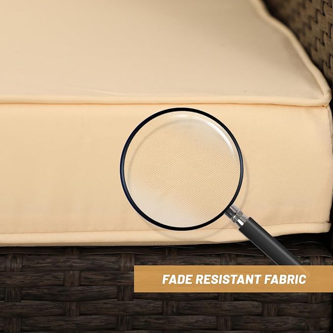 PAOLFOX5 Piece Rattan Patio Furniture Set, Outdoor Patio Conversation Set with Table,Soft Cushion and Backrest,Modern Chairs and Table Sets,Outdoor Furniture for Porch, Garden, Lawn,Grey/Beige