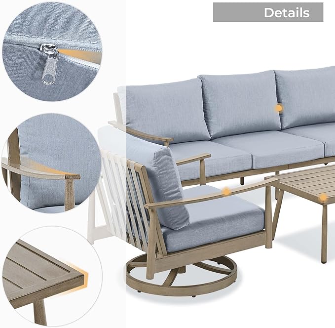HAPPATIO Patio Outdoor Furniture Set - 4 Piece Aluminum Patio Conversation Set with 1 Coffee Table, 2 Swivel Chairs and 1 Three-Seater Sofa, Aluminum Outdoor Furniture Set for Yard Deck(Brown)