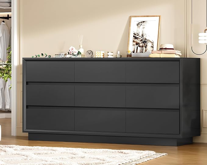 TEENFON 63" Dresser for Bedroom with 9 Drawers, Black Dresser with Metal Slide, Bedroom Dressers, Wood Dressers & Chests of Drawers for Bedroom, Hallway, Black - Image 2