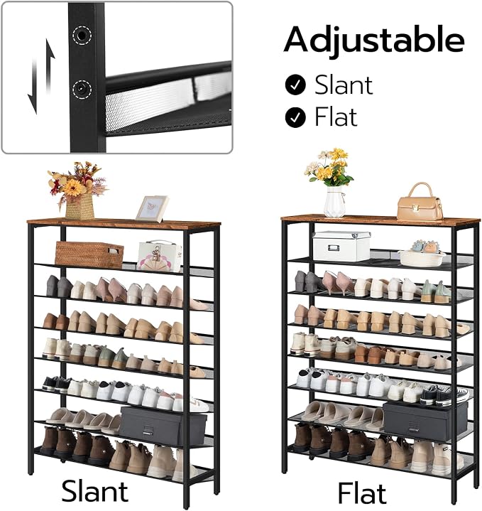 HOOBRO Shoe Rack for Entryway, 8-Tier Shoe Shelf, Large Capacity Shoe Storage Organizer for 32-40 Pairs of Shoes, Front Door Entrance, Hallway, Closet, Space Saver, Rustic Brown and Black BF118XJ01 - Image 6