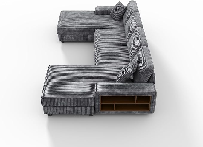 ERYE U-Shaped Modular Sectional Sofa Convertible Symmetrical Sofa Couch with Removable Chaise Lounges, U Shaped Double Chaises Sectional Couches with Storage Armrests