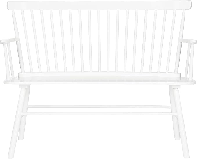 SAFAVIEH Home Collection – Addison White Solid Wood Spindle Back Loveseat Bench, Farmhouse Settee for Entryway Living Room or Dining Area (AMH8513B)