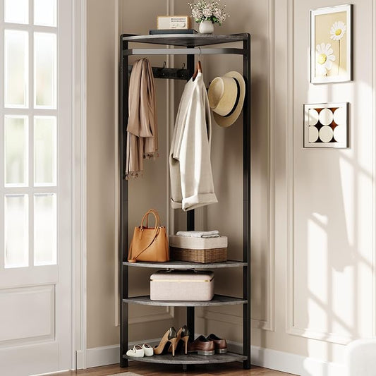 IDEALHOUSE Corner Coat Rack with Shoe Bench Entryway and 6 Double Hooks, Corner Hall Tree - Corner Clothes Rack with Storage Corner Tree with Organizer Shoe Bench Shelf for Entryway, Hallway, Closet by IDEALHOUSE